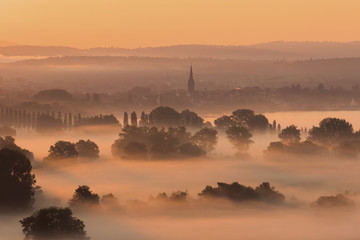 Morning fog over townscape
