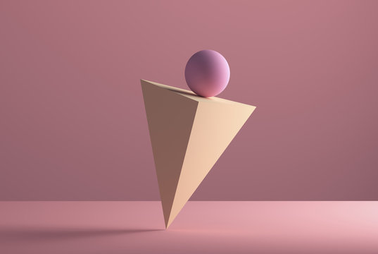 Sphere balancing on the edge of a pyramid, D Rendering