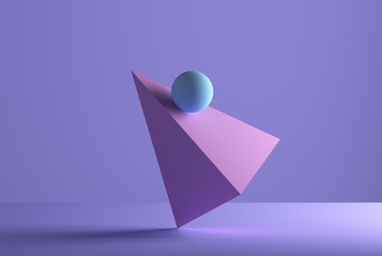 Sphere balancing on a pyramid, 3D rendering