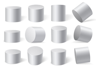 White cylinders on different angles.
