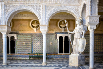 Seville, Patio Principal of La Casa De Pilatos. The building is a precious palace in mudejar spanish style. Spain