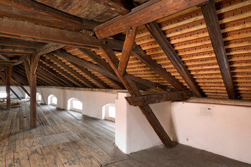 Rafters of hop store house in Zatec town. Czech Republic.