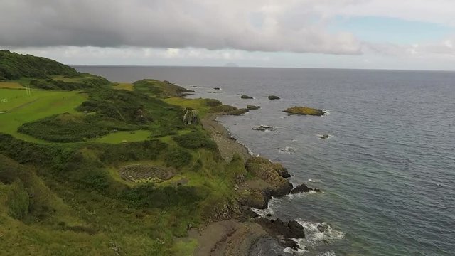 Stunning aerial shot view of Dunure Castle, South Ayrshire, Scotland.
