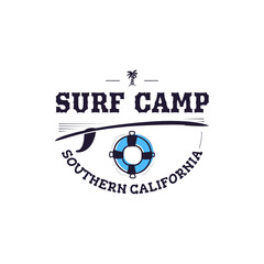 A set of surfing for printing. Wild wave logo, surf point sticker, elements of boards for school surfing.