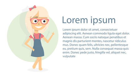 Girl smiles. Empty space for text.