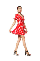 Portrait of a funny emotional young woman. Pin-up style.