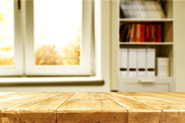 desk of free space and window background 