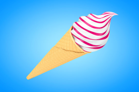 Soft Serve Ice Cream In  Waffle Crispy Ice Cream Cone. 3d Rendering