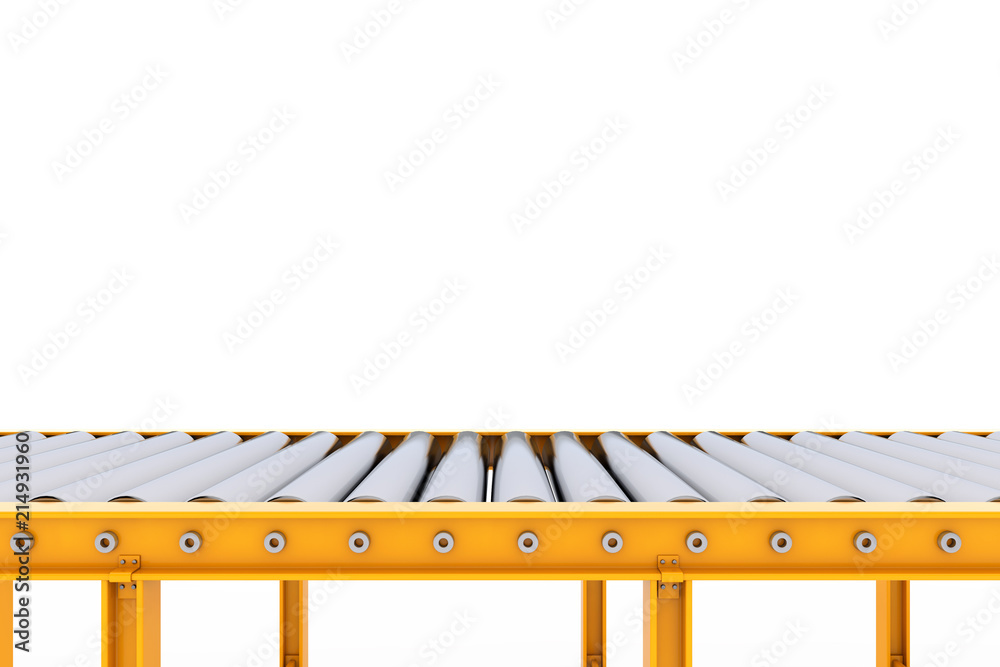 Poster Empty Roller Conveyor Line. 3d Rendering