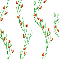 Seamless Botanical Pattern with Briar Branches in Asian Style.