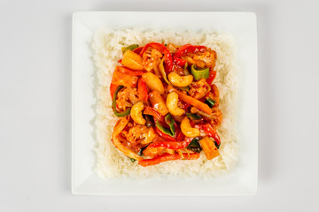 Chinese rice on a white plate