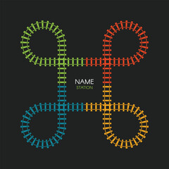 Train loop track logo. Railroad, railway simple icon, rail track direction, vector illustration on black background.