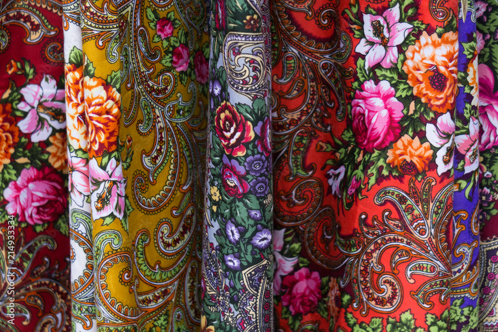 Wall mural Scarves with colorful flower pattern