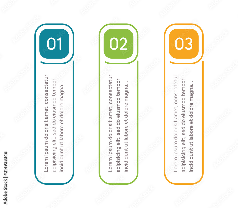 Poster Vertical steps, infographic elements. Outline colorful menu for app interface. Number options. Web design of buttons elements. Infographics 1. 2. 3. Vector step icons.