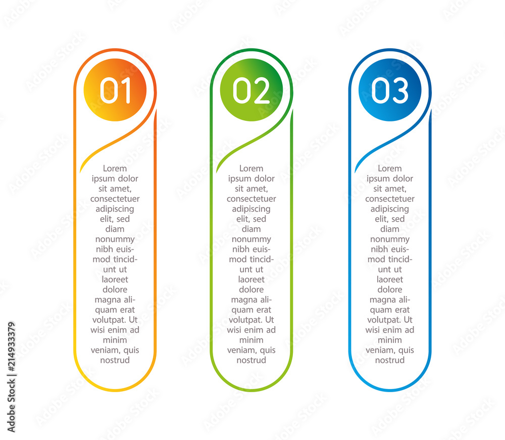 Leinwandbilder Vertical steps, infographic elements. Outline colorful menu for app interface. Number options. Web design of buttons elements. Infographics 1. 2. 3. Vector step icons.