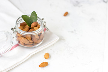 Almond nuts on a white background. Organic raw almond