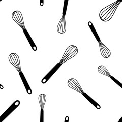 Whisk seamless pattern kitchen utensil. Egg beater illustration