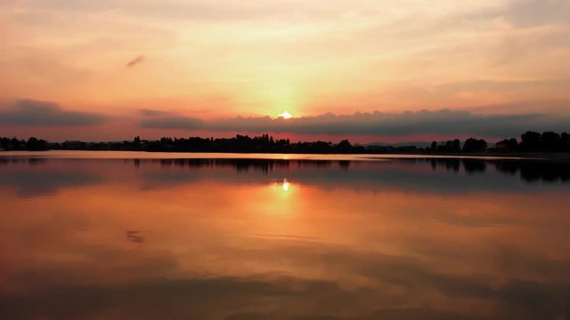 Lake sunset drone shot