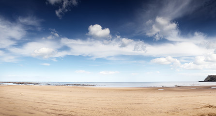 Fototapeta na wymiar panoramic seascape of the coastline of yorkshire