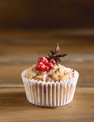 Cupcake With Berries on Top Wooden Background Homemade Cupcake with Berry Apple and Spices