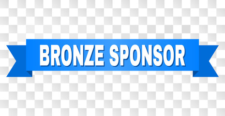 BRONZE SPONSOR text on a ribbon. Designed with white title and blue tape. Vector banner with BRONZE SPONSOR tag on a transparent background. - obrazy, fototapety, plakaty