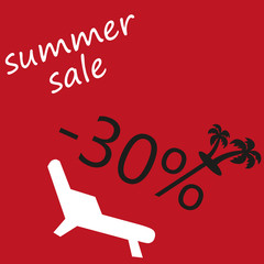 Vector summer sale.Red background with palm and chaise