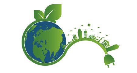 Earth symbol with green leaves around.Ecology.Green cities help the world with eco-friendly concept ideas