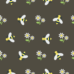 Pattern with bees and flowers