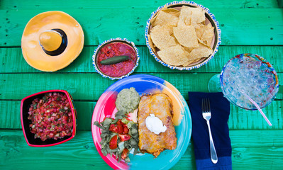 Fiesta meal with a margarita and chips