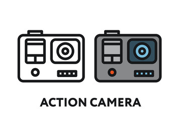 Travel Action Camera. Photography Equipment Concept. Minimal Color Flat Line Outline Stroke Icon.