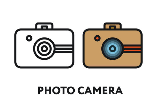 Photo Film Camera. Photography Equipment Concept. Minimal Color Flat Line Outline Stroke Icon.