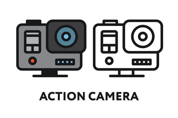 Travel Action Camera. Photography Equipment Concept. Minimal Color Flat Line Outline Stroke Icon.