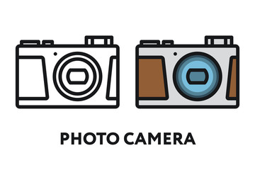 Photo Film Camera. Photography Equipment Concept. Minimal Color Flat Line Outline Stroke Icon.