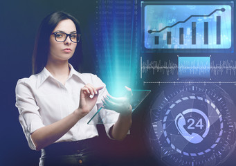 The concept of business, technology, the Internet and the network. A young entrepreneur working on a virtual screen of the future and sees the inscription: