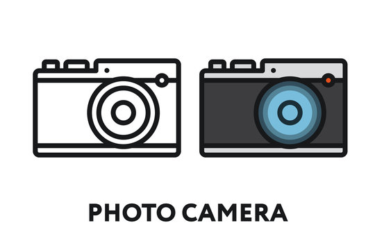 Photo Film Camera. Photography Equipment Concept. Minimal Color Flat Line Outline Stroke Icon.