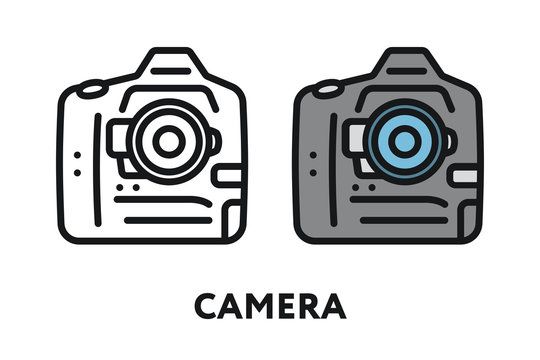 Photo Film Camera. Photography Equipment Concept. Minimal Color Flat Line Outline Stroke Icon.