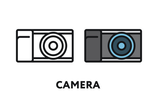 Photo Film Camera. Photography Equipment Concept. Minimal Color Flat Line Outline Stroke Icon.