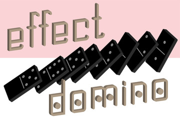 Domino effect poster. Realistic Dominoes full set 28 pieces for game . Black collection. Abstract concept graphic element