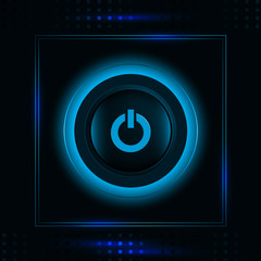 Modern glowing blue light power button icon vector illustration
