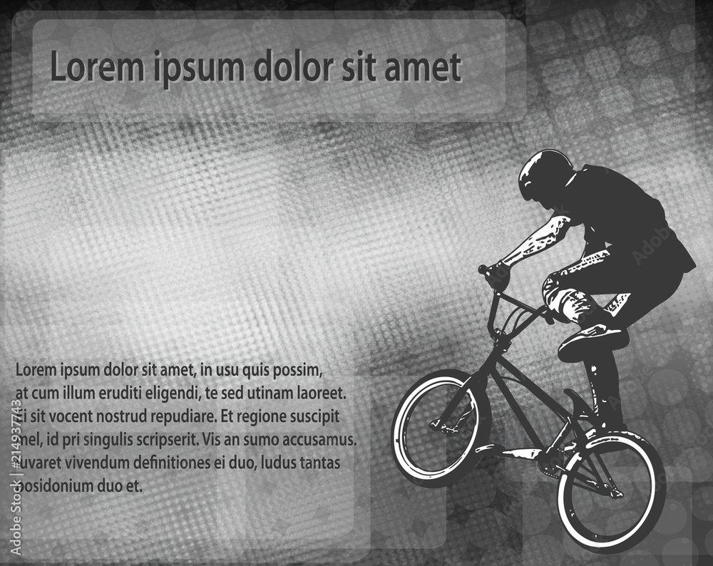 Poster BMX stunt cyclist over abstract background with space for text - vector