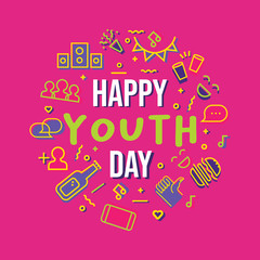 Happy Youth Day party icon set greeting card