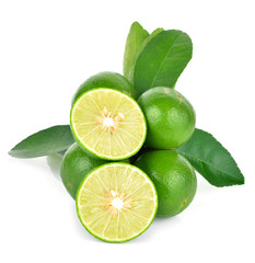 Green lime isolated on white background.