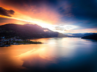 Lake Caldonazzo in Trentino during a spectacular sunset