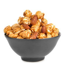 Popcorn caramel on white background