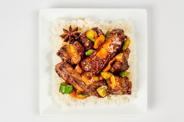 Chinese rice on a white plate