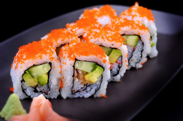 American sushi Roll with avocado.