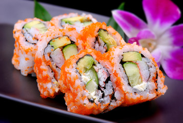 American sushi Roll with avocado.