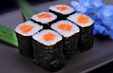 Nigiri sushi salmon roll.