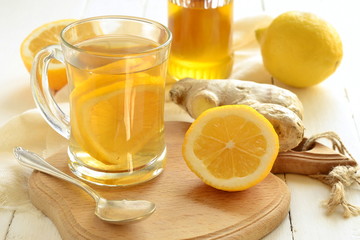 Lemon ginger drink with honey, tea