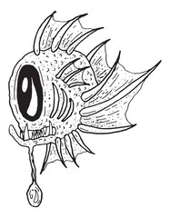 Scary Weird Deep Sea Imaginary Angler Fish Eel Vector Illustration